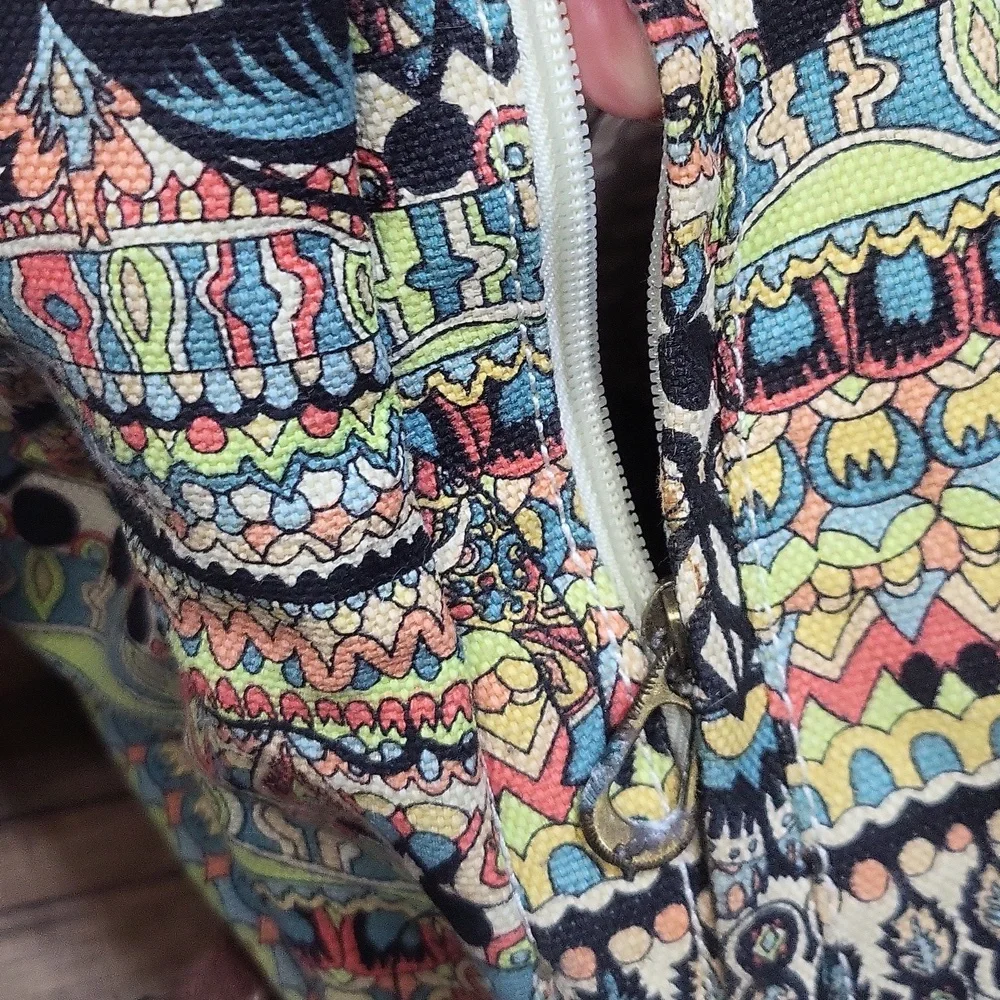 SAKROOT Blue Orange Boho Convertible Drawstrimg Backpack Elephant Tassel Key Fob
